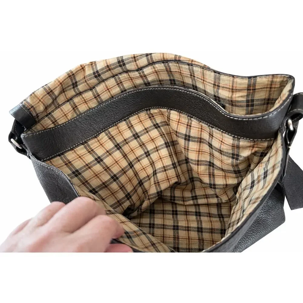 Levenger Black Leather Laptop Messenger Bag Plaid‎ Lined Quiet Luxury Officecore